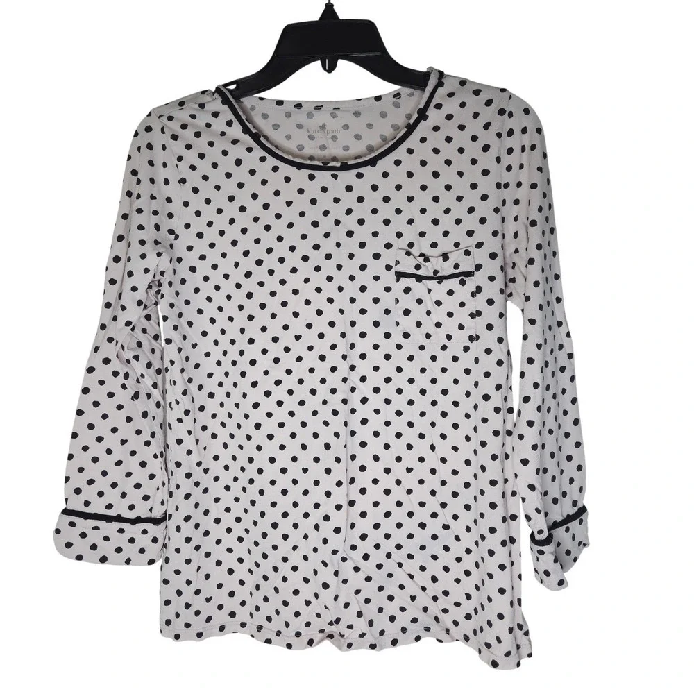 Kate Spade New York Polka Dot Pajama Top Pink Black Cotton Modal Long Sleeve M
